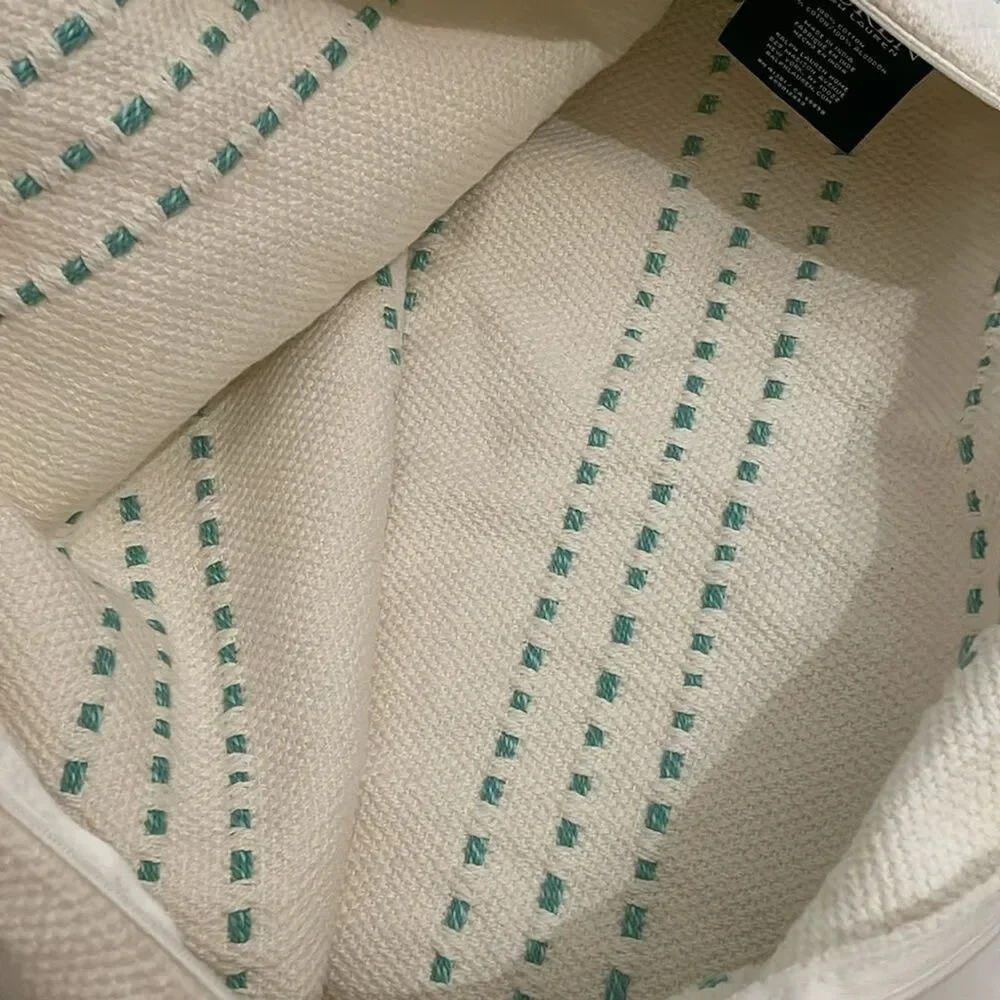 Lauren Ralph Lauren White Cotton Lumbar Pillow Cover 14x25 Blue Green Accents